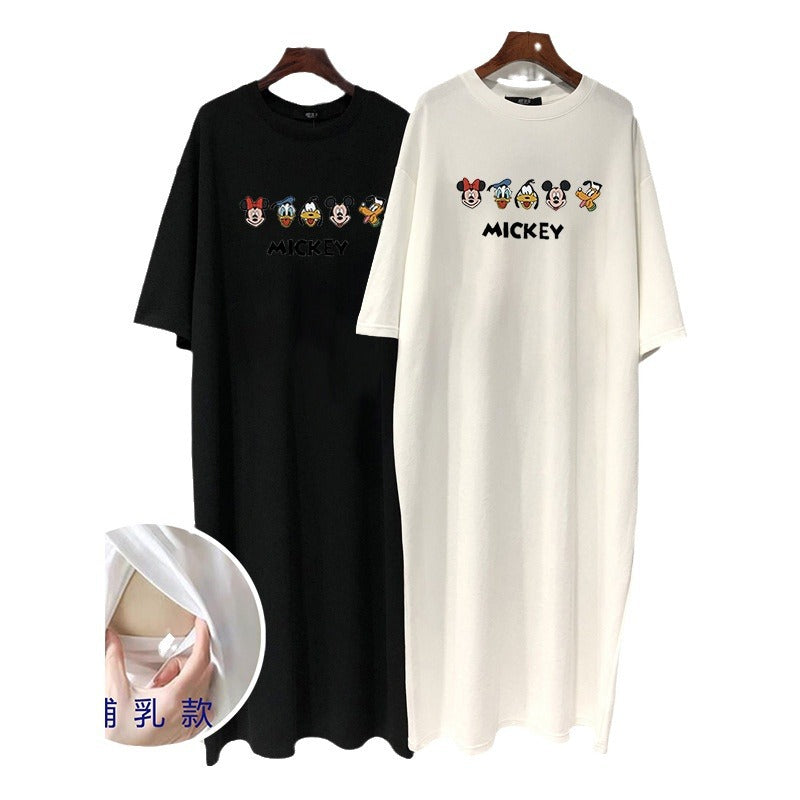 Maternity's Breastfeeding Skirt 2024 Summer Dress Pregnant Women's Breastfeeding T-Shirt Skirt Postpartum Outer Wear Breastfeeding Skirt