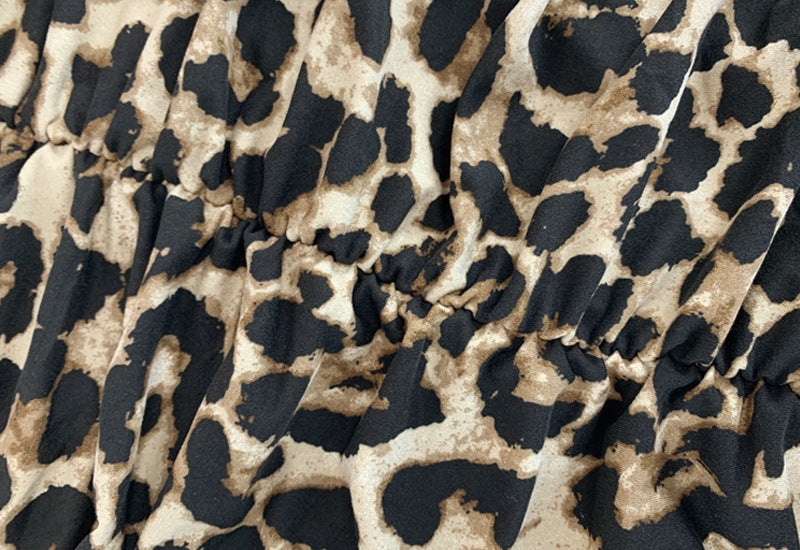 2025 Spring and Summer New High-Waisted Leopard Print Skirt European and American Fashion Sexy Tight Pleated Slit Mid-Length Skirt
