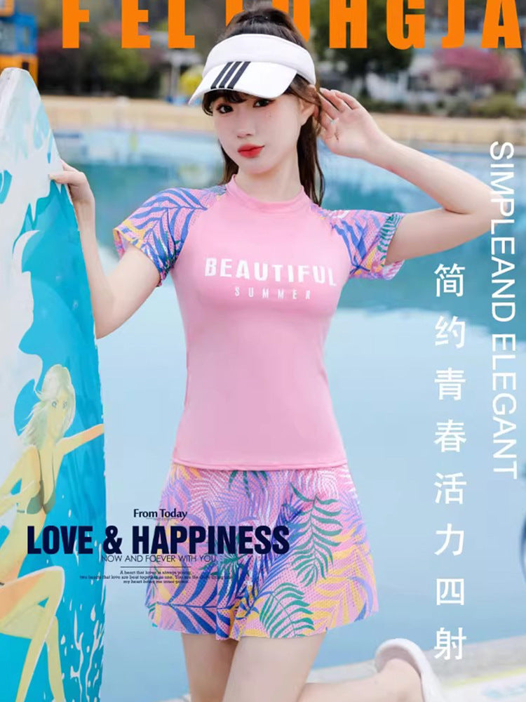 2025 Swimsuit Women's Split Conservative Belly-Covering Slimming Look Boxer Skirt Sports Style Student Hot Spring Korean Swimsuit