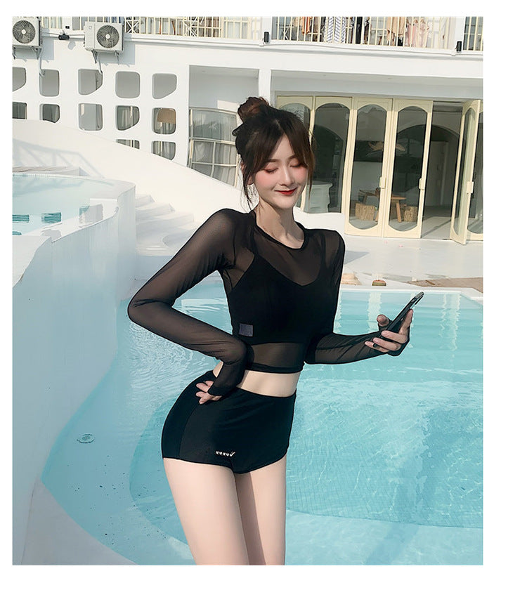 2025 New Swimsuit Women's Three-Piece Split Sexy Belly-Covering Slimming Look Fairy Style Ins Long-Sleeved Sun Protection Swimsuit