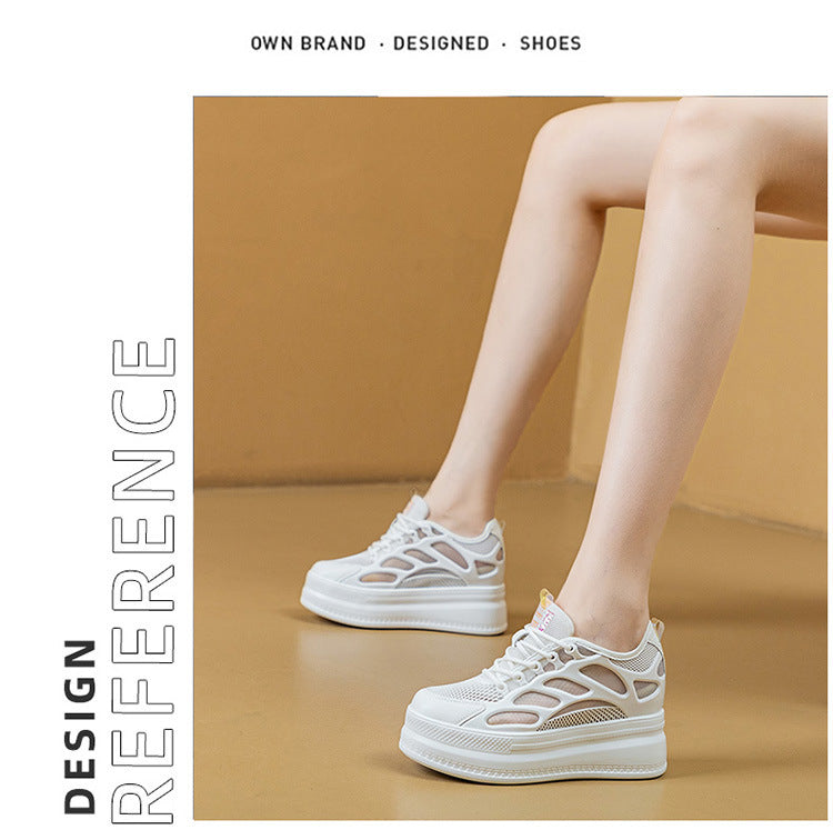2025 Women's Shoes New Style Platform Thick-Soled Mesh Sports Casual Shoes Popular Internet Celebrity Breathable Trendy White Shoes Sandals