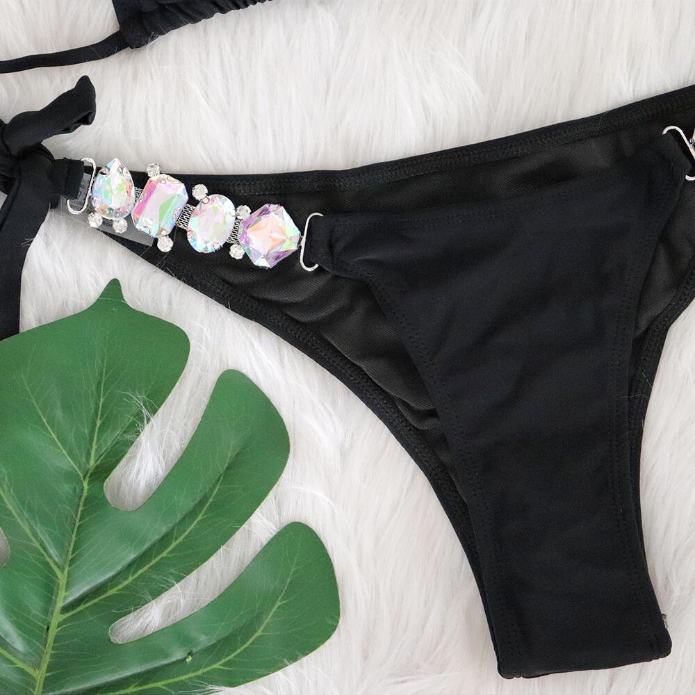 2022 European and American Sexy Bikini Plain Women's Split Strap Luxury Diamond Swimsuit Metal Chain Accessories Swimsuit