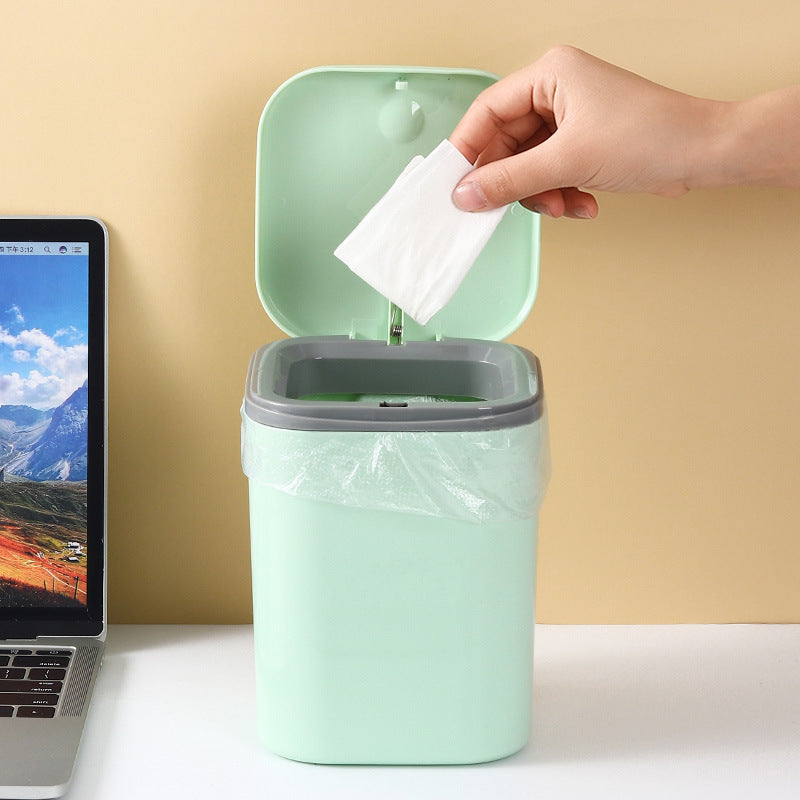 Small Desktop Trash Can for Home Office High-End Dormitory Press with Lid Mini Plastic Storage Trash Can