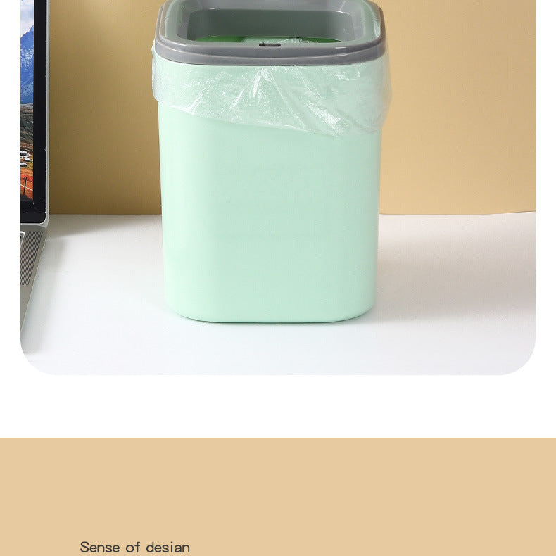 Small Desktop Trash Can for Home Office High-End Dormitory Press with Lid Mini Plastic Storage Trash Can