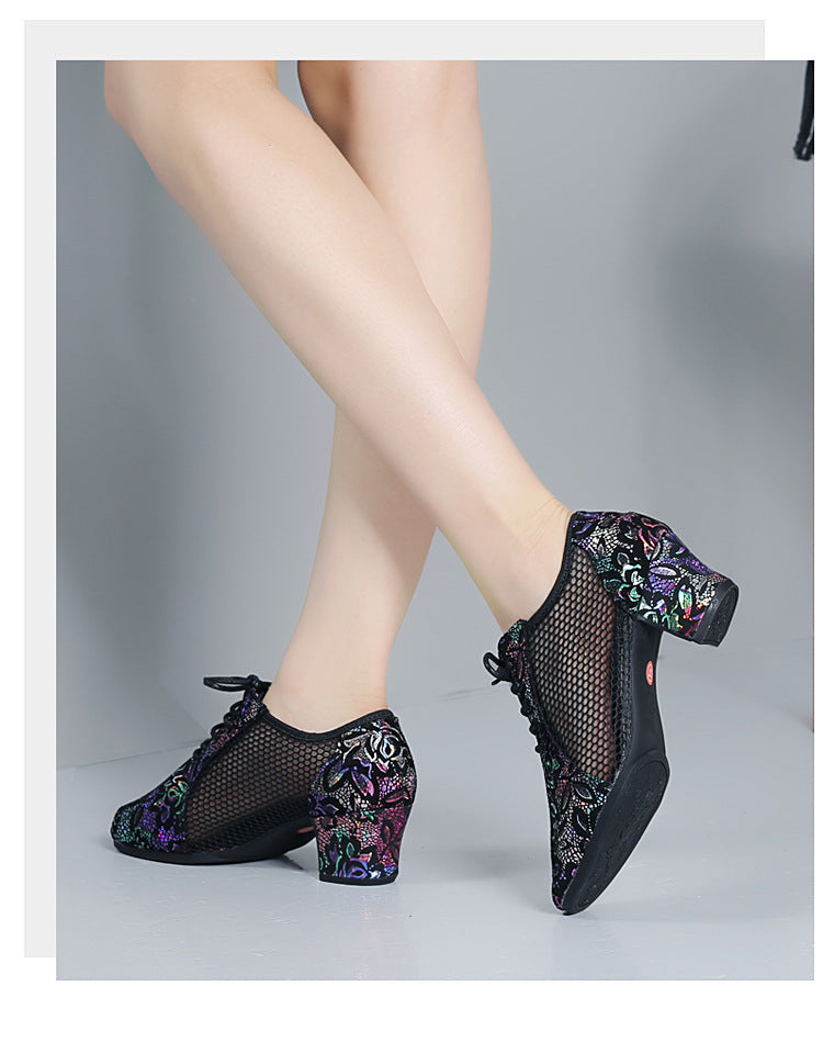 Leather Dance Shoes Latin Dance Shoes Adult Women's Middle-heel Teacher Shoes Cowhide Modern Dance Shoes Square Dance