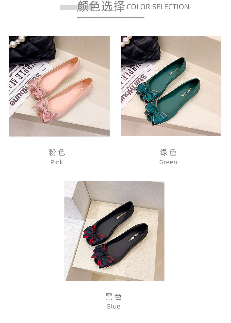Women's Flat Shoes 2022 New Summer Shallow Soft Bottom Bow Casual Loafers Fish Mouth Plastic Jelly Shoes