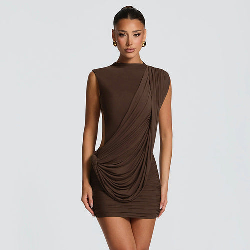 Women Clothing Summer Solid Color Casual Sleeveless Asymmetric Ribbon