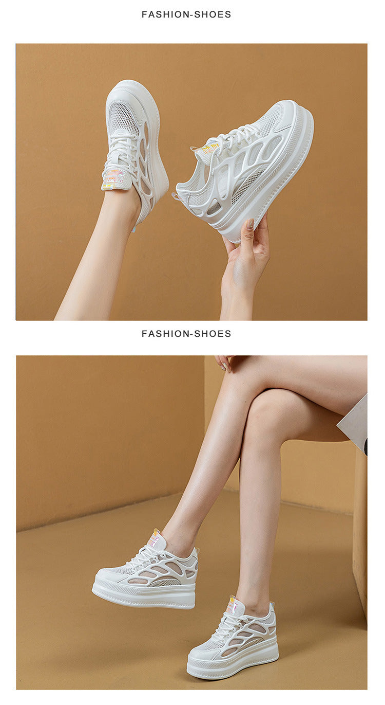 2025 Women's Shoes New Style Platform Thick-Soled Mesh Sports Casual Shoes Popular Internet Celebrity Breathable Trendy White Shoes Sandals