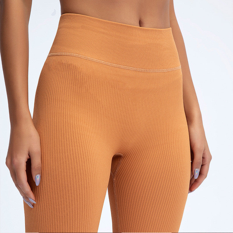 Foreign Trade New Leggings Outer Wear Spring and Summer Women's Solid Color Elastic Tight Sports Pants Yoga Fitness Threaded Pants