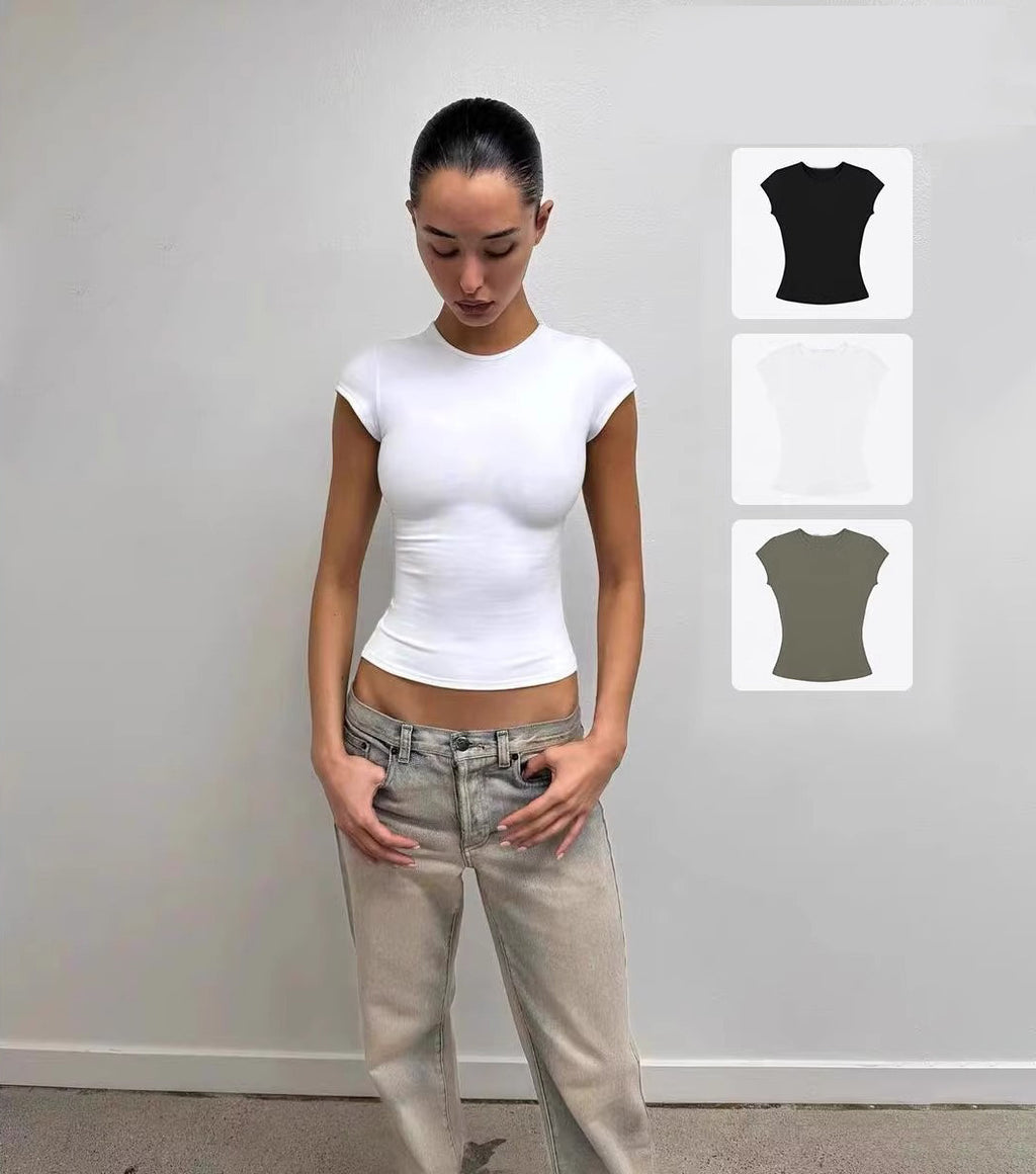 Spot Tankair Sexy Skin-Friendly Nude Elastic Tight Fitness Right Shoulder Small Flying Sleeve T-Shirt Sports Quick-Drying Top
