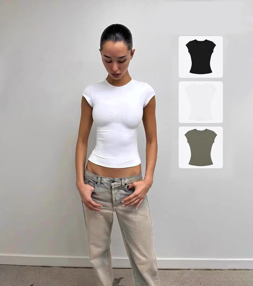 Spot Tankair Sexy Skin-Friendly Nude Elastic Tight Fitness Right Shoulder Small Flying Sleeve T-Shirt Sports Quick-Drying Top