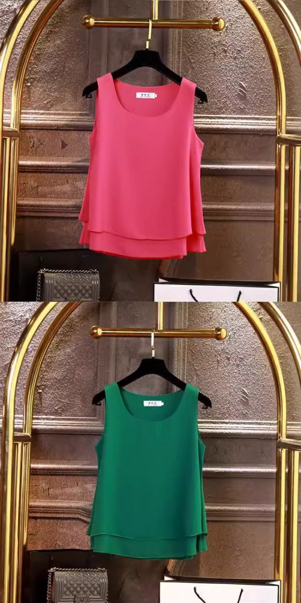 Chiffon Inner Double Small Camisole Black Sleeveless Top Base Shirt Women's Outer Wear Inner Wear Loose Chiffon Shirt