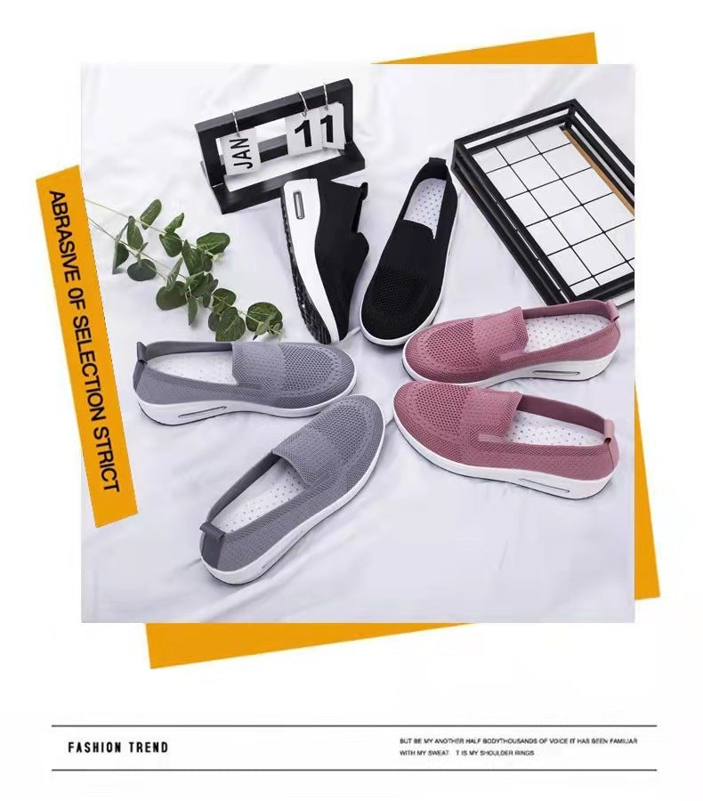 Women's Sports Shoes Cross-Border Foreign Trade 2026 New Model Thick-Soled Air-Cushioned Casual Shoes Mesh Slip-On Height-Increasing Walking Shoes for Women