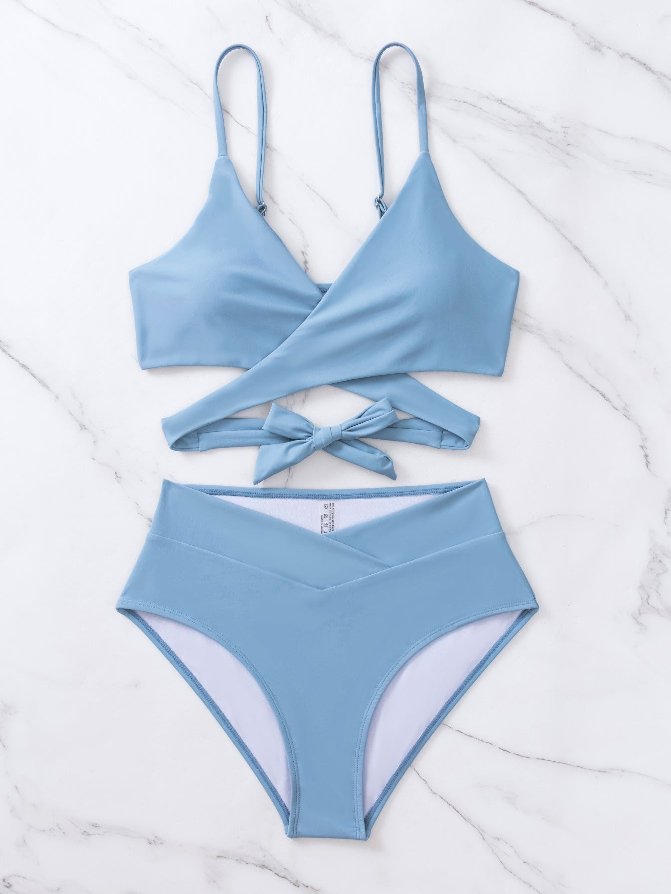 2025 New Bikini Cross-Border European and American Style Aliexpress Solid Color Tie-Up Sexy Bikini Two-Piece Swimsuit Swimwear for Women