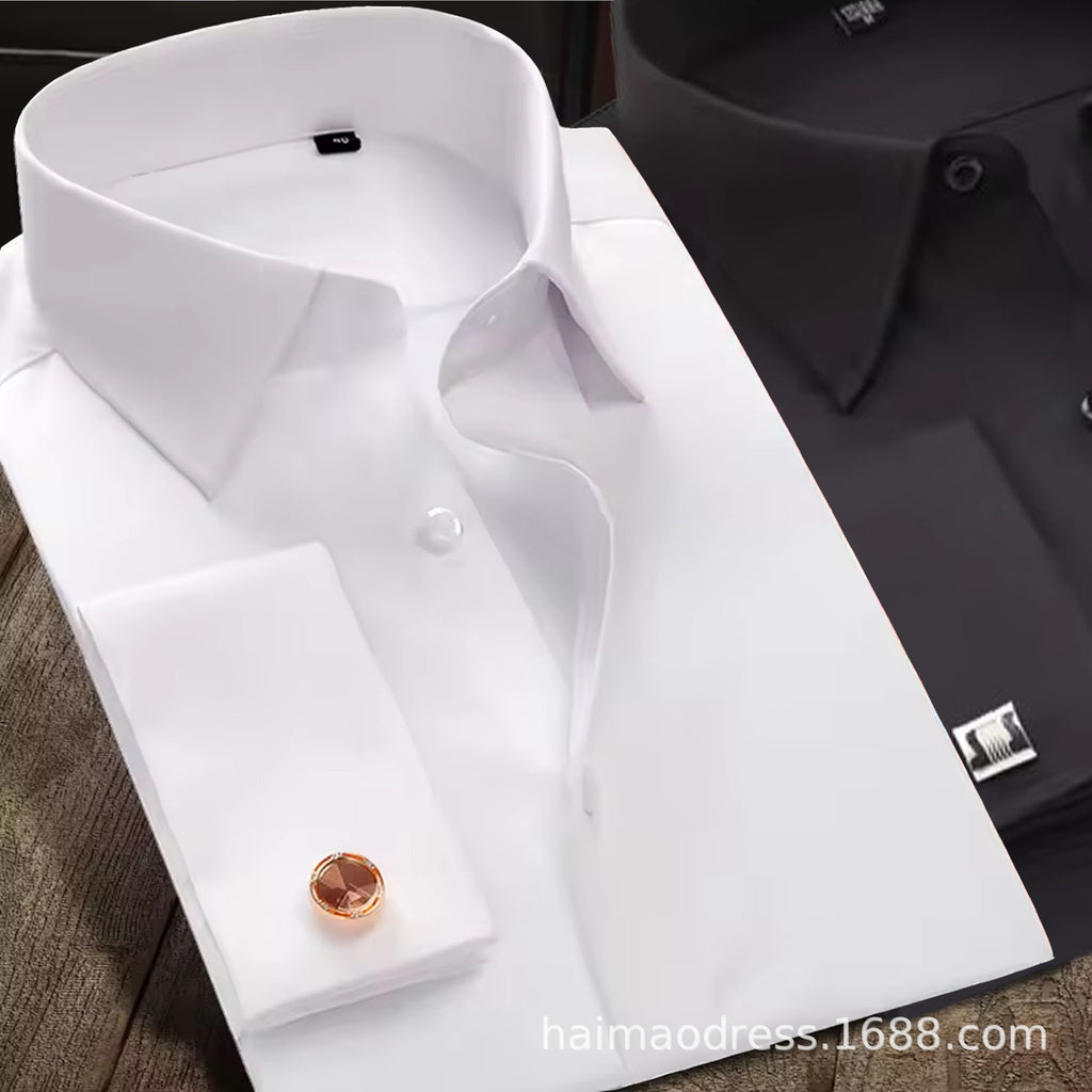 Solid Color Amazon Stretchy Plus-Size Men's Long-Sleeve Shirt, Men's Fashion Shirt, Slim Fit Outerwear