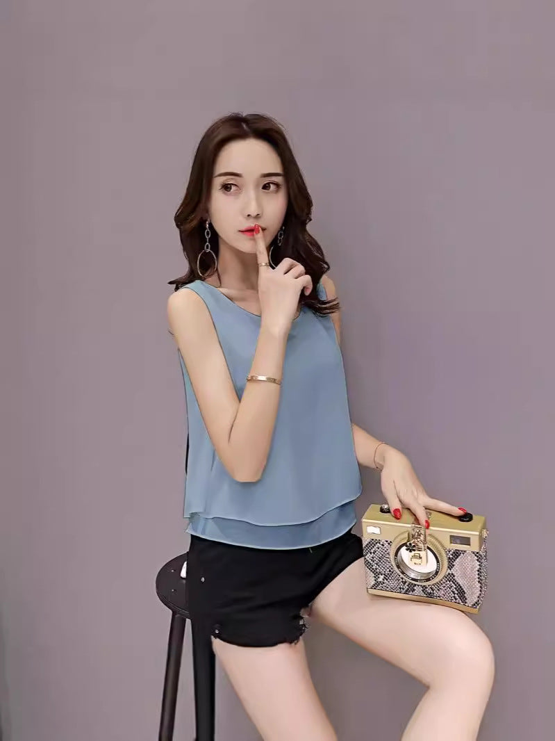 Chiffon Camisole Women's All-match Outer Wear Inner 2025 Summer Loose Slimming plus size Sleeveless Base Top