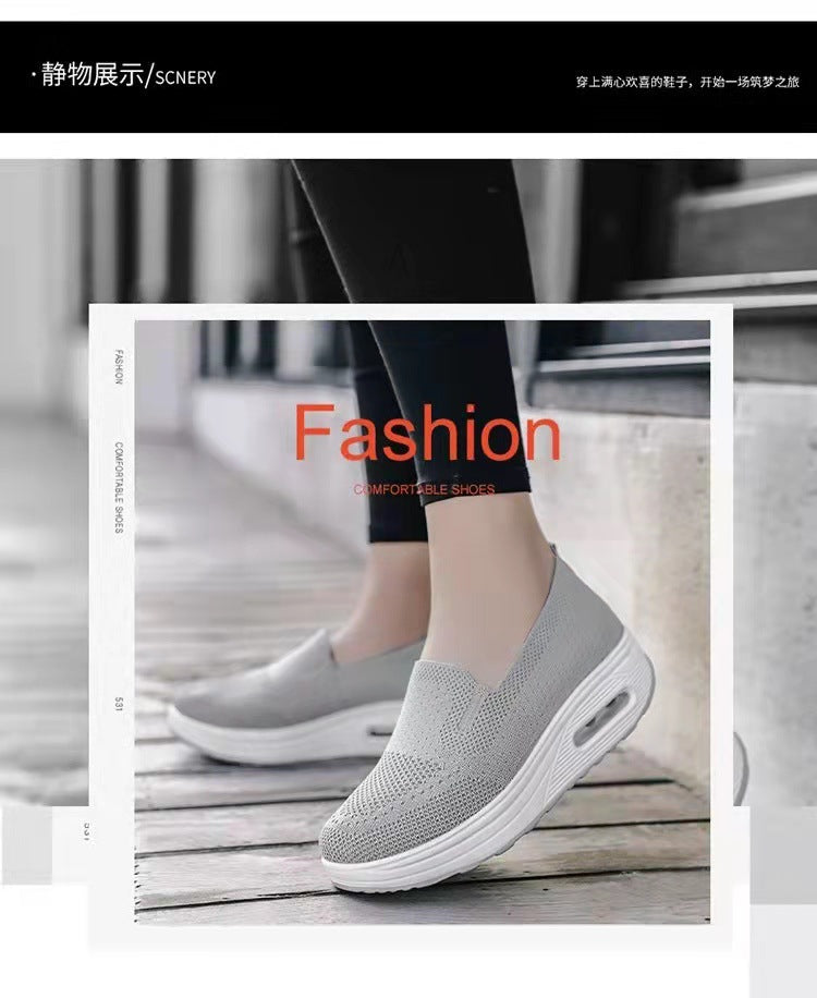 Women's Sports Shoes Cross-Border Foreign Trade 2026 New Model Thick-Soled Air-Cushioned Casual Shoes Mesh Slip-On Height-Increasing Walking Shoes for Women