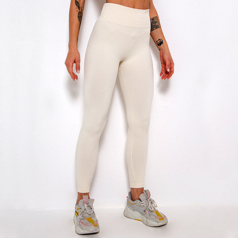 Foreign Trade New Leggings Outer Wear Spring and Summer Women's Solid Color Elastic Tight Sports Pants Yoga Fitness Threaded Pants