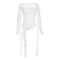 Irregular Ruffled Strap Shoulder T-shirt Women's Early Autumn Niche Design Sense Slim-fit Slimming Hot Girl Sexy Top