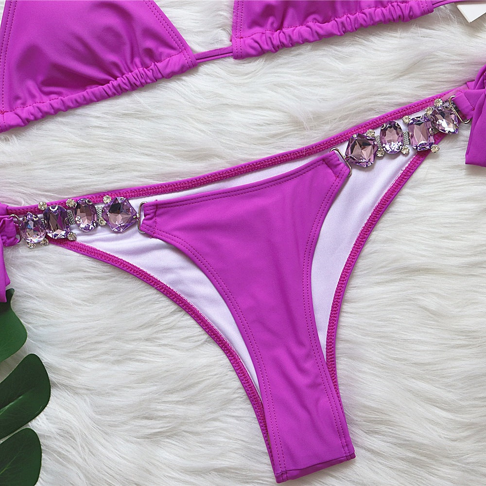 2022 European and American Sexy Bikini Plain Women's Split Strap Luxury Diamond Swimsuit Metal Chain Accessories Swimsuit