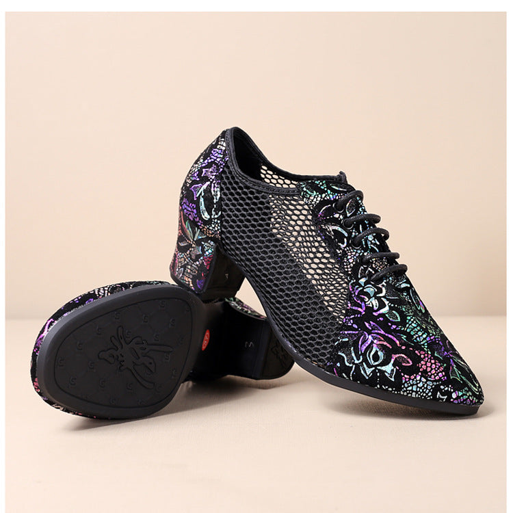 Leather Dance Shoes Latin Dance Shoes Adult Women's Middle-heel Teacher Shoes Cowhide Modern Dance Shoes Square Dance