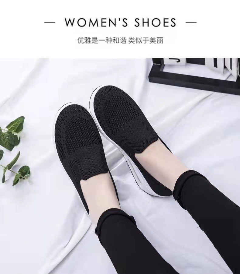 Women's Sports Shoes Cross-Border Foreign Trade 2026 New Model Thick-Soled Air-Cushioned Casual Shoes Mesh Slip-On Height-Increasing Walking Shoes for Women