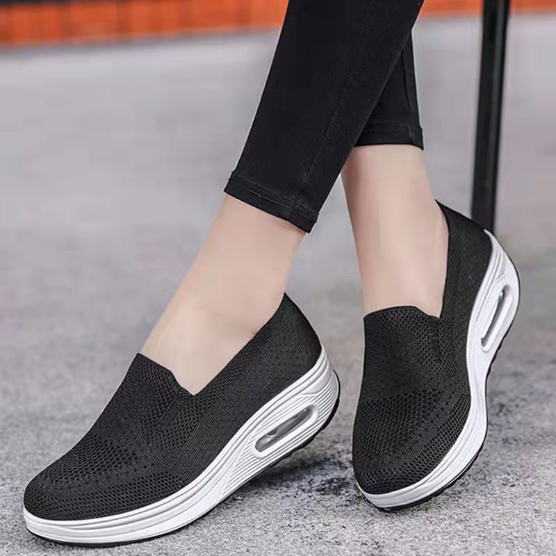Women's Sports Shoes Cross-Border Foreign Trade 2026 New Model Thick-Soled Air-Cushioned Casual Shoes Mesh Slip-On Height-Increasing Walking Shoes for Women