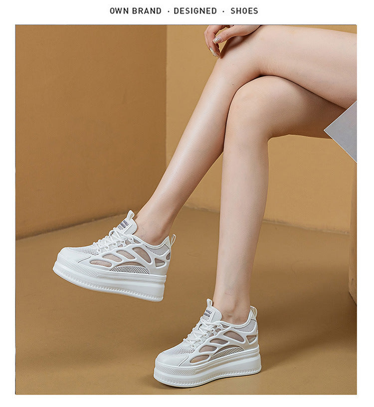 2025 Women's Shoes New Style Platform Thick-Soled Mesh Sports Casual Shoes Popular Internet Celebrity Breathable Trendy White Shoes Sandals