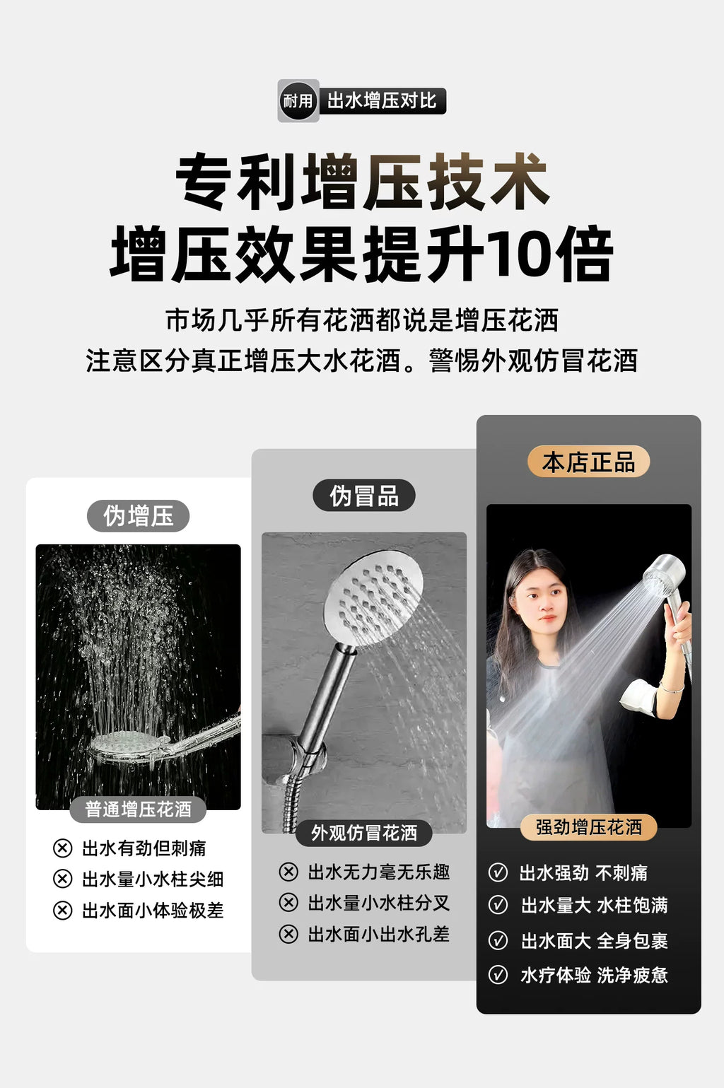 Upgraded 304 Stainless Steel High Pressure Shower Head 3 Modes Large Flow Sprayer Anti-Fall Shower Faucet Bathroom Accessories