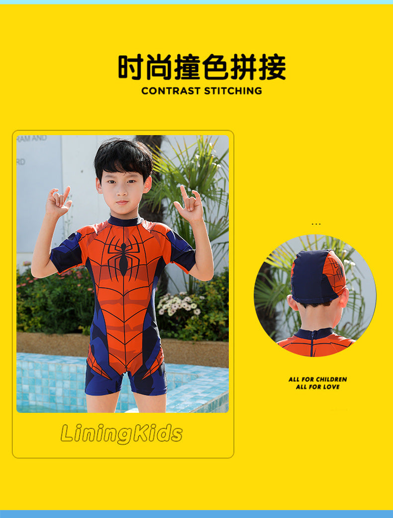 Children's Swimsuit Boys Siaman Spider-Man Long Sleeve Small Medium and Large Children's Baby Sunscreen Quick-drying Equipment Hot Spring Wholesale