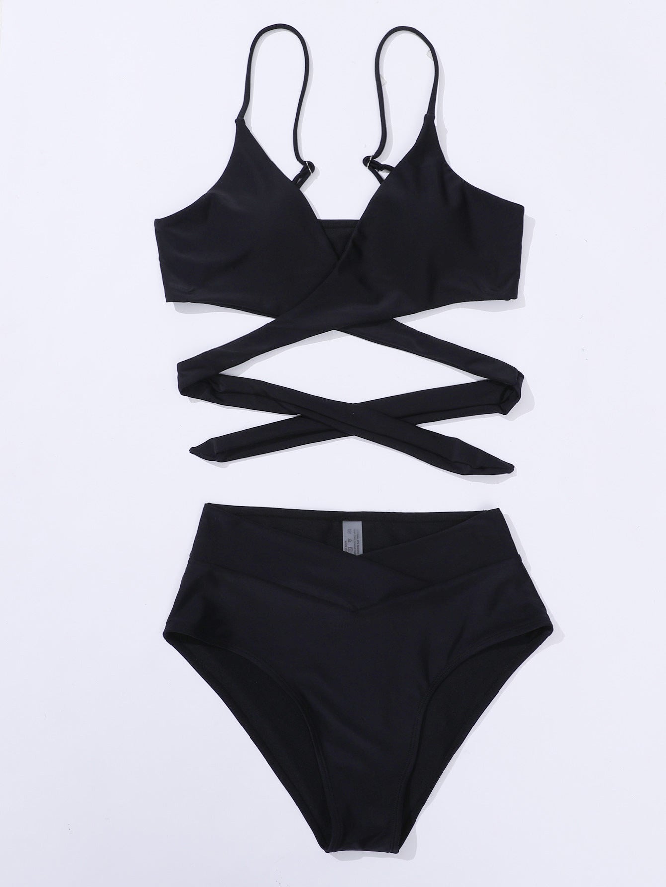 2025 New Bikini Cross-Border European and American Style Aliexpress Solid Color Tie-Up Sexy Bikini Two-Piece Swimsuit Swimwear for Women