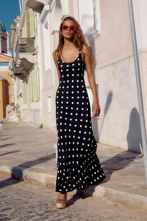 Summer Dress Polka Dot Printed Waist Controlled Sheath Sexy Ruffled