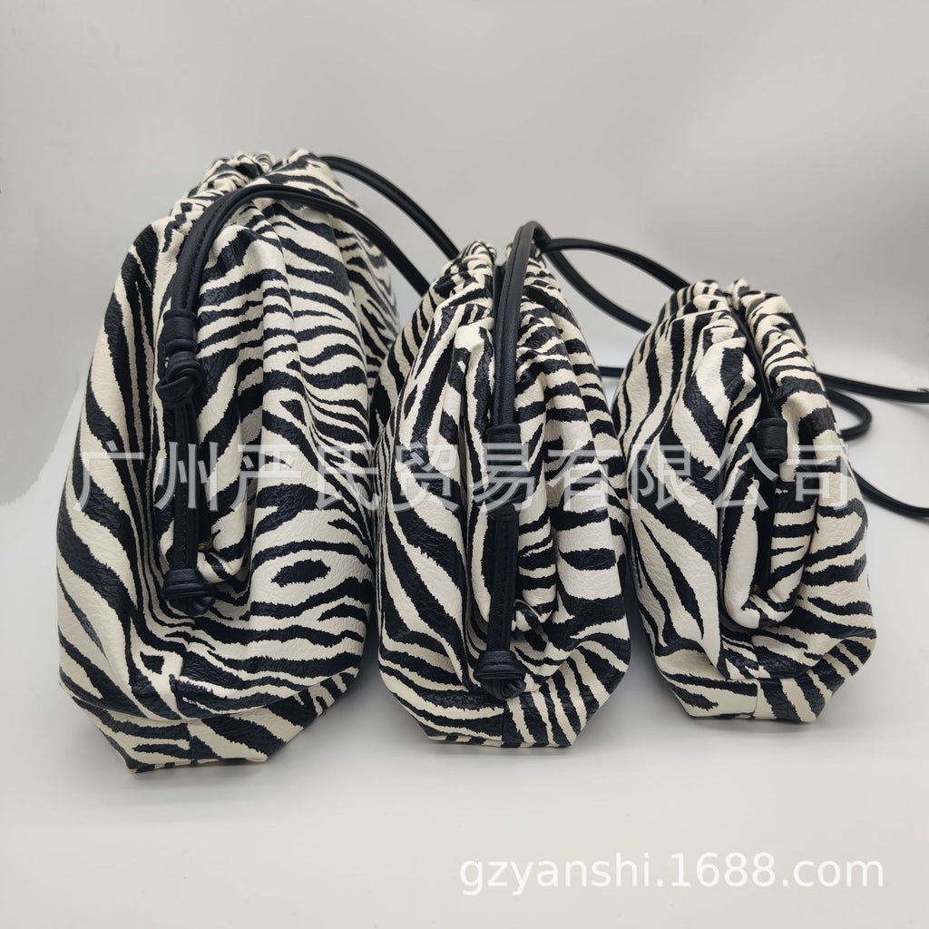 Zebra Pattern Cloud Bag Cross-border Women's Bag Pleated Dumpling Bag New Autumn and Winter Fashion Shoulder Crossbody Bag Hand-held Women's Bag