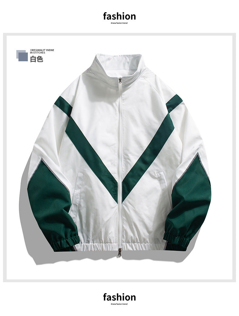Russian Foreign Trade Trendy Brand Reflective Patchwork Stand-Up Collar Jacket Spring and Autumn Loose Sports Casual Jacket for Men