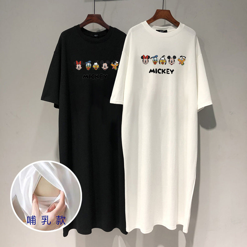 Maternity's Breastfeeding Skirt 2024 Summer Dress Pregnant Women's Breastfeeding T-Shirt Skirt Postpartum Outer Wear Breastfeeding Skirt