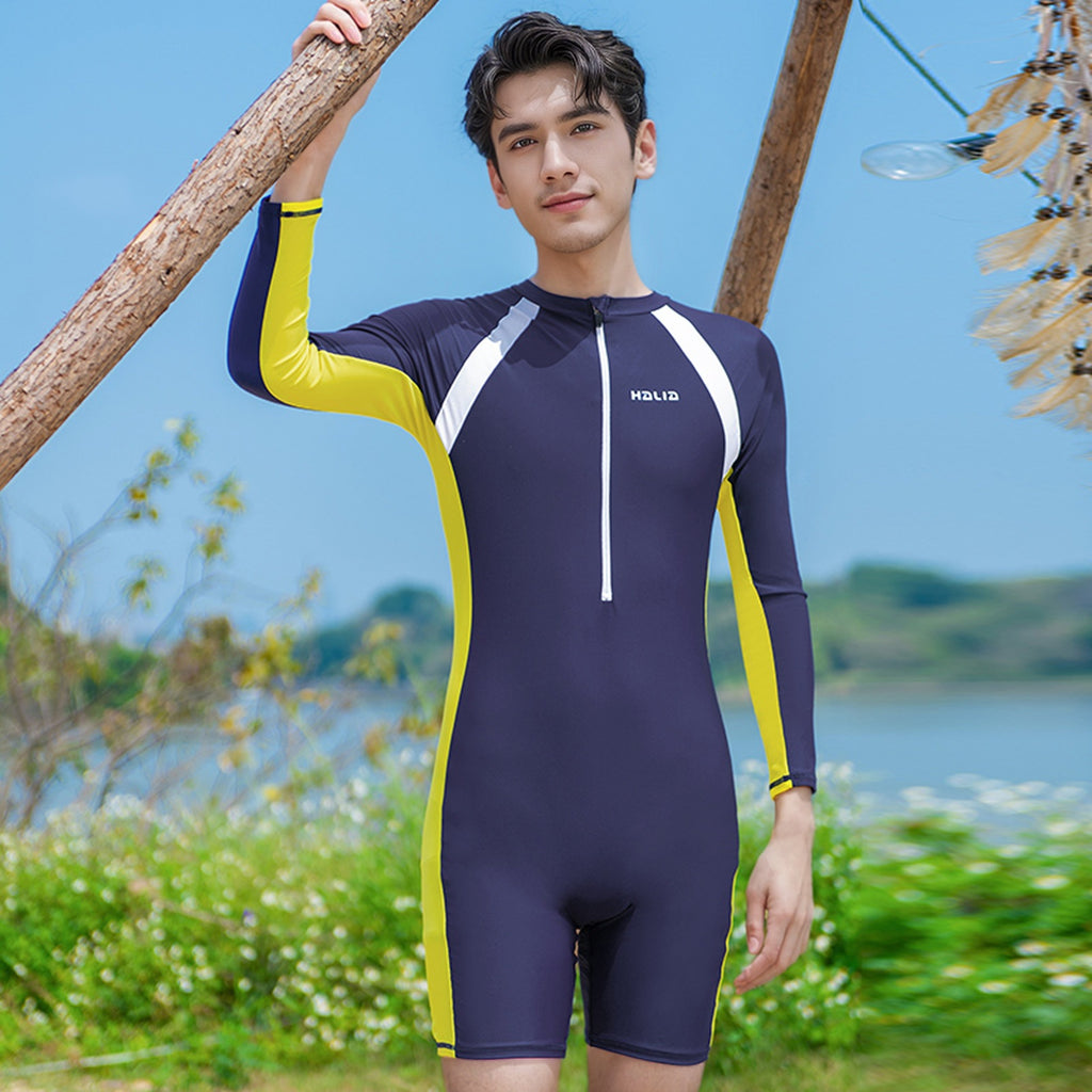 2026 New Men's Long-Sleeved Sun-Protective Quick-Drying One-Piece Swimsuit Men's Quick-Drying Surfing Diving Cross-Border Custom Wholesale