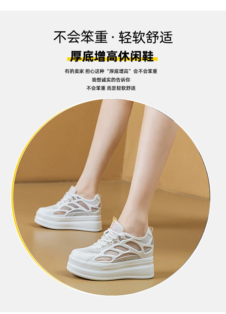 2025 Women's Shoes New Style Platform Thick-Soled Mesh Sports Casual Shoes Popular Internet Celebrity Breathable Trendy White Shoes Sandals