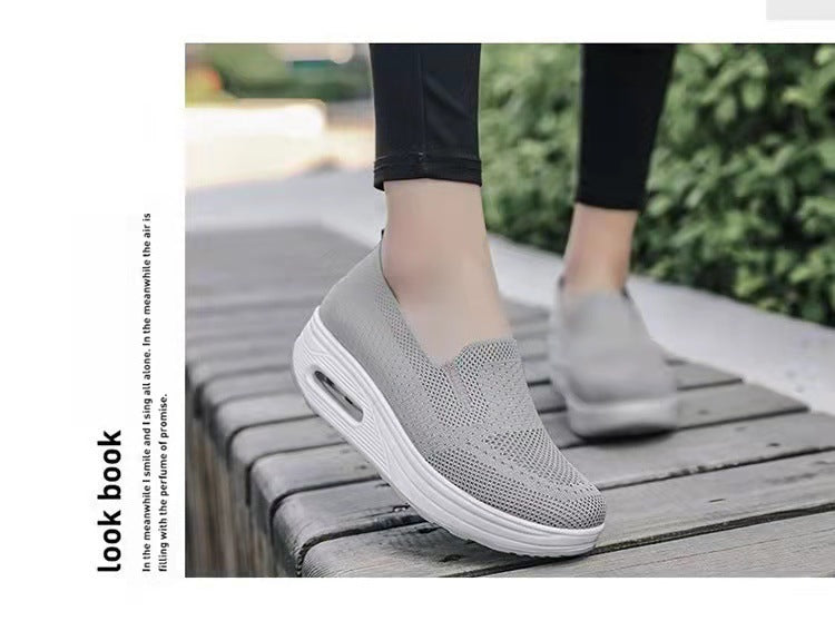 Women's Sports Shoes Cross-Border Foreign Trade 2026 New Model Thick-Soled Air-Cushioned Casual Shoes Mesh Slip-On Height-Increasing Walking Shoes for Women