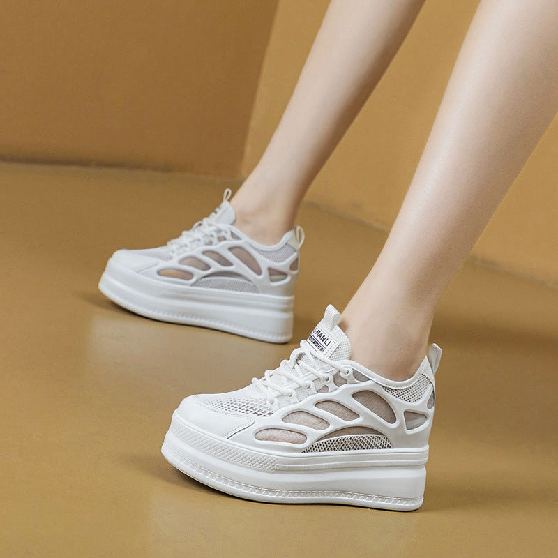 2025 Women's Shoes New Style Platform Thick-Soled Mesh Sports Casual Shoes Popular Internet Celebrity Breathable Trendy White Shoes Sandals