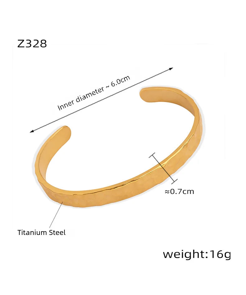 Casual Style Personalized Geometric Jewelry Niche Hammered Texture Design Titanium Steel Gold-Plated Open Bracelet Titanium Steel Bracelet