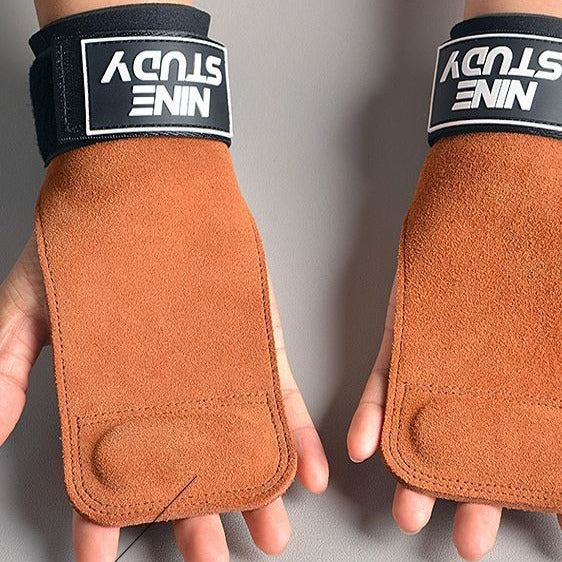 Hard Pull Booster with Cowhide Palm Men's Pull-Up Wrist Bracer Horizontal Bar Pull Back Grip with Hand Gloves Men's Fitness Gloves