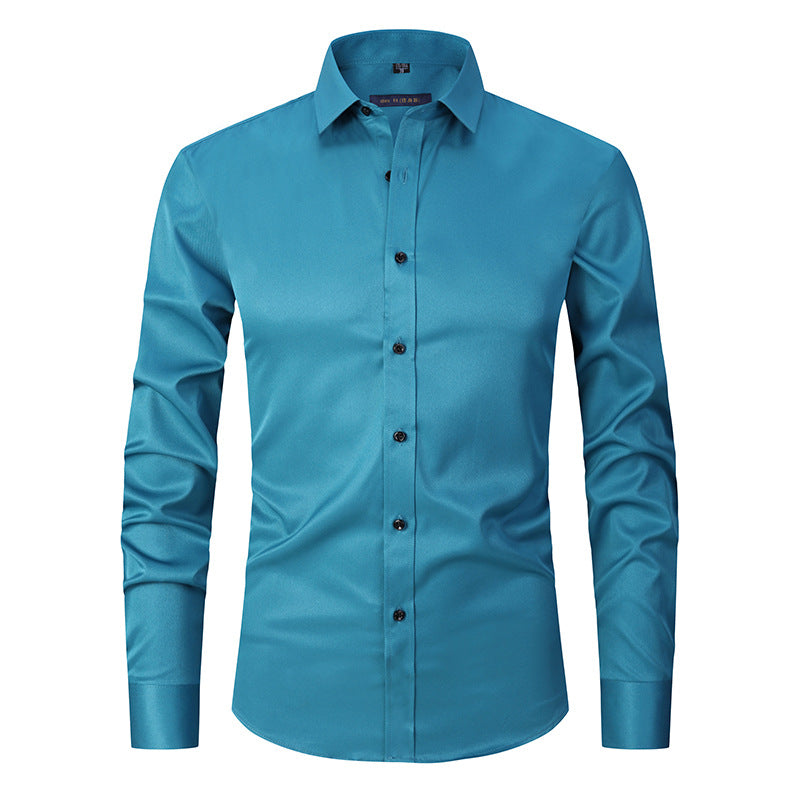 Solid Color Amazon Stretchy Plus-Size Men's Long-Sleeve Shirt, Men's Fashion Shirt, Slim Fit Outerwear