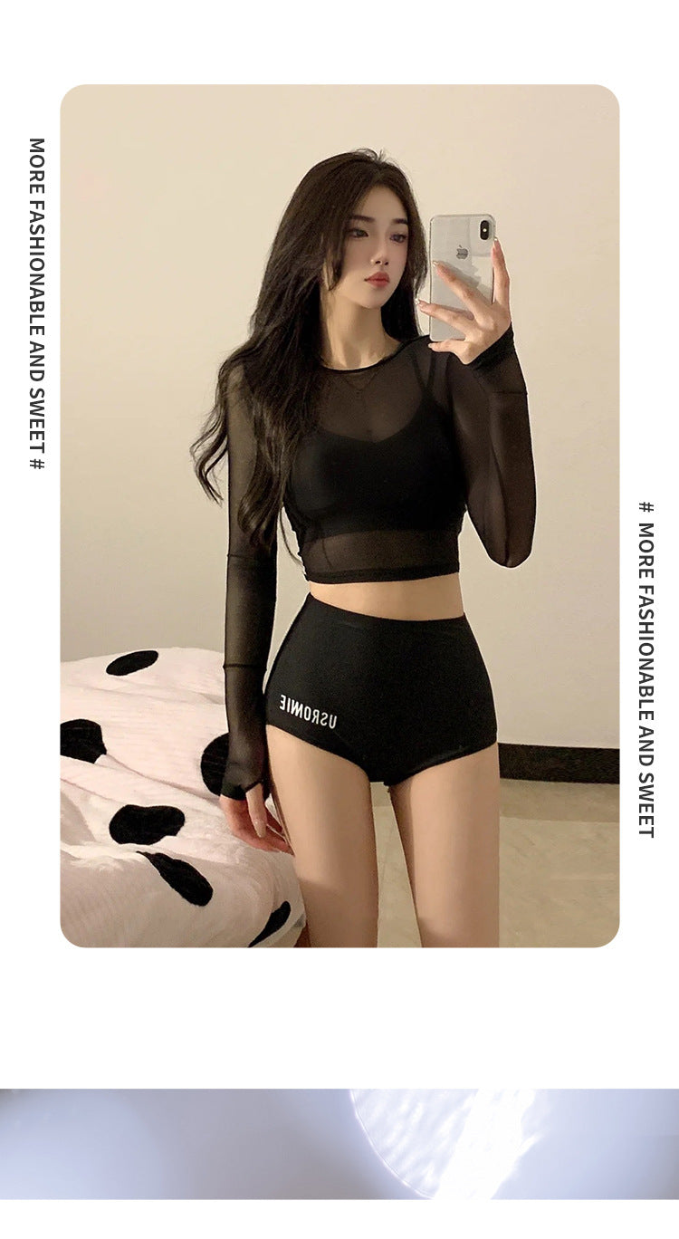 2025 New Swimsuit Women's Three-Piece Split Sexy Belly-Covering Slimming Look Fairy Style Ins Long-Sleeved Sun Protection Swimsuit