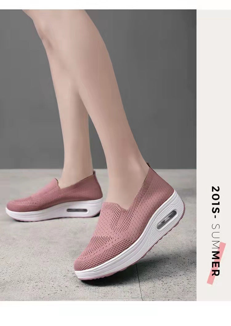 Women's Sports Shoes Cross-Border Foreign Trade 2026 New Model Thick-Soled Air-Cushioned Casual Shoes Mesh Slip-On Height-Increasing Walking Shoes for Women