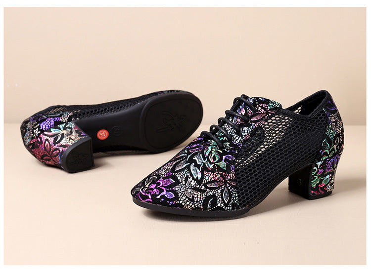 Leather Dance Shoes Latin Dance Shoes Adult Women's Middle-heel Teacher Shoes Cowhide Modern Dance Shoes Square Dance