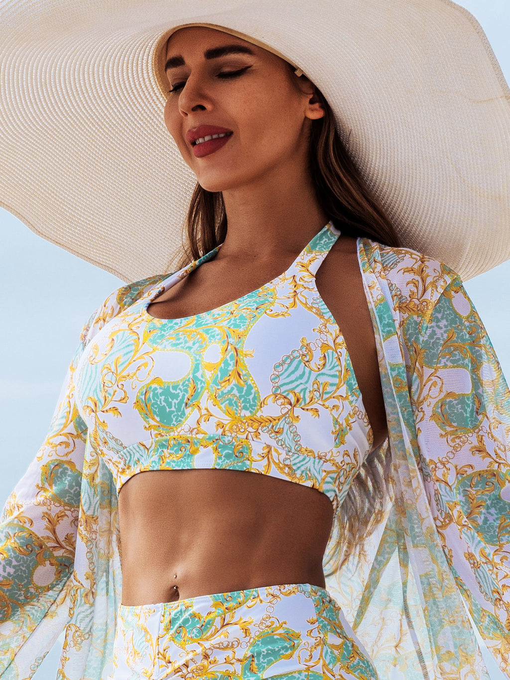 Mingyi New High-end European and American Fashion Sexy Women's Three-piece Bikini BIKINI Multicolor Printed Women's Swimsuit