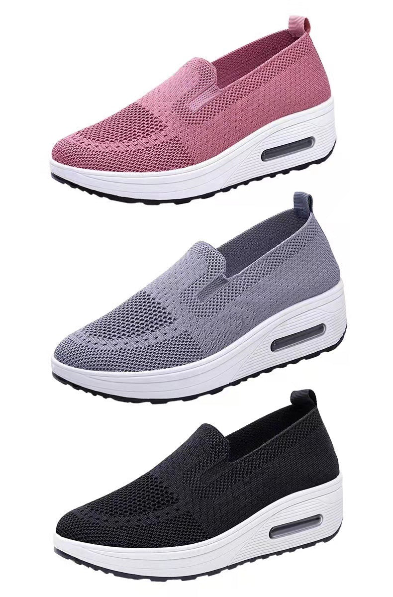 Women's Sports Shoes Cross-Border Foreign Trade 2026 New Model Thick-Soled Air-Cushioned Casual Shoes Mesh Slip-On Height-Increasing Walking Shoes for Women