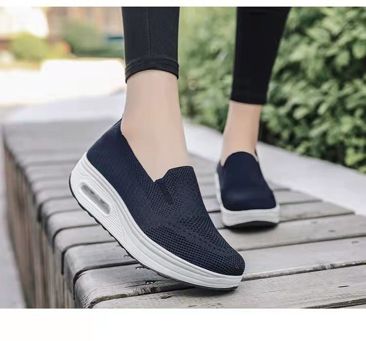 Women's Sports Shoes Cross-Border Foreign Trade 2026 New Model Thick-Soled Air-Cushioned Casual Shoes Mesh Slip-On Height-Increasing Walking Shoes for Women