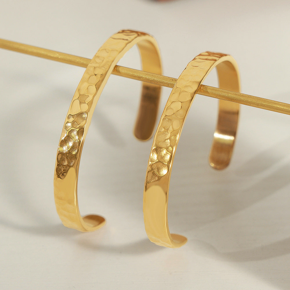 Casual Style Personalized Geometric Jewelry Niche Hammered Texture Design Titanium Steel Gold-Plated Open Bracelet Titanium Steel Bracelet