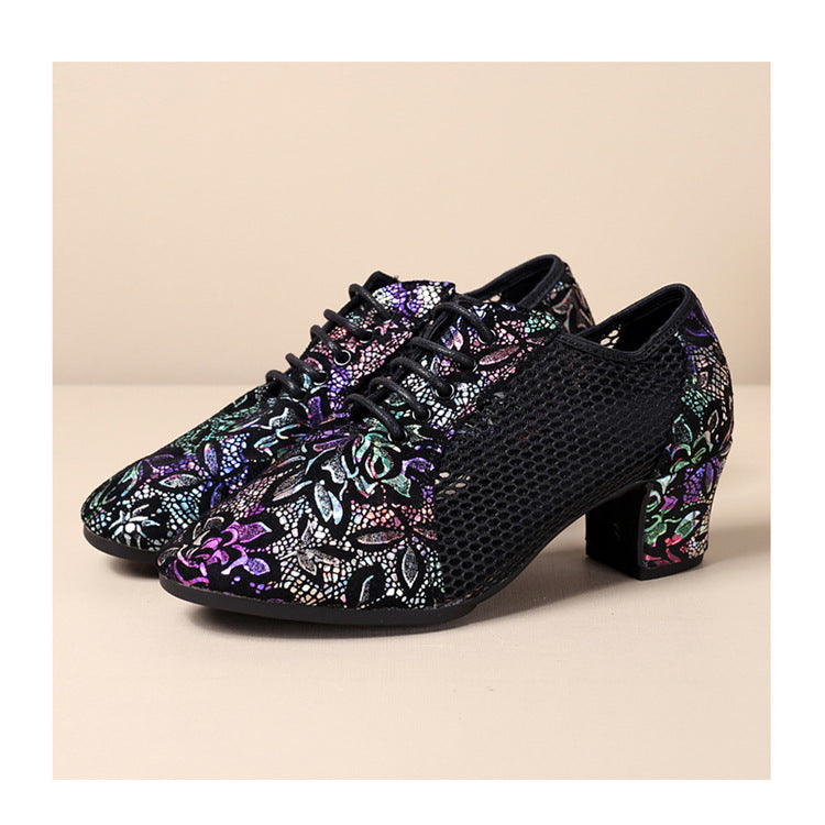 Leather Dance Shoes Latin Dance Shoes Adult Women's Middle-heel Teacher Shoes Cowhide Modern Dance Shoes Square Dance